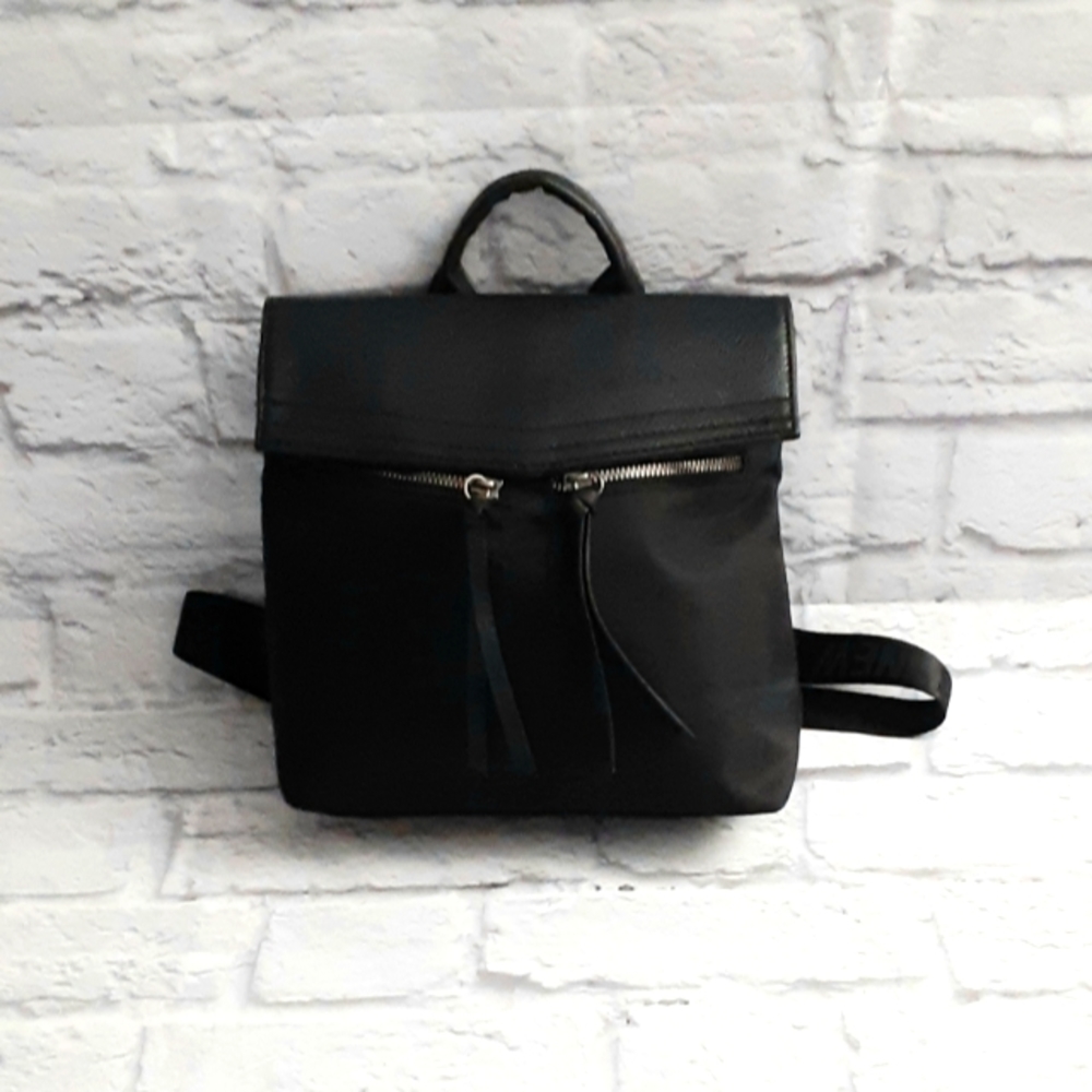 Botkier black nylon and leather small backpack